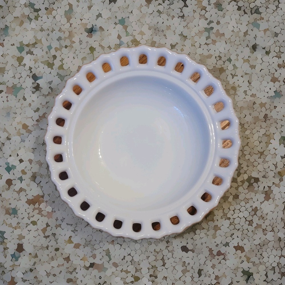 Vintage Fostoria Randolph White Milk Glass Lattice Nappy Bowl Dish Open Lace